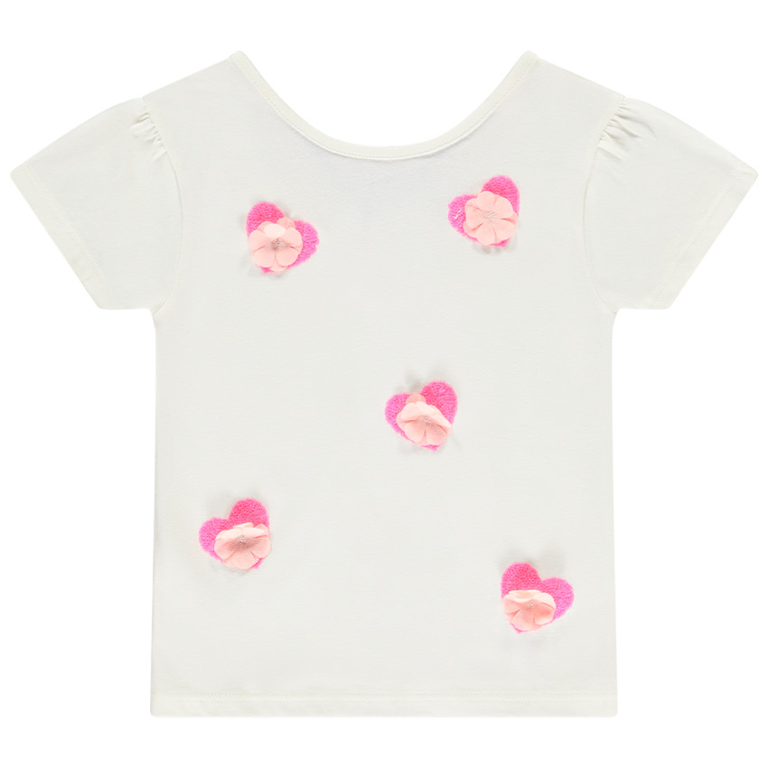T-shirt manches courtes avec sequins et pétales en reliefs pour fille 