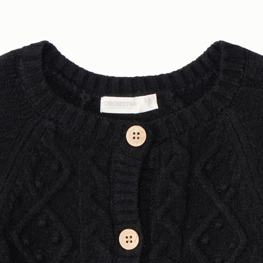 Gilet tricot uni avec torsade fantaisie pour fille 