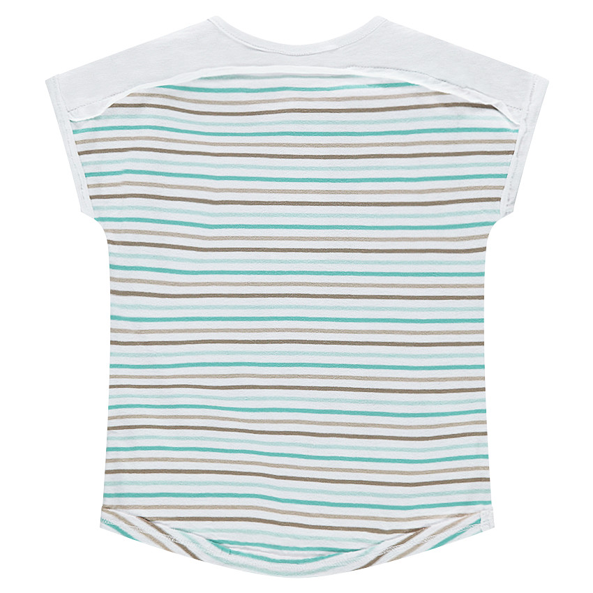 Tee-shirt manches courtes en jersey avec rayures contrastées et chat printé 