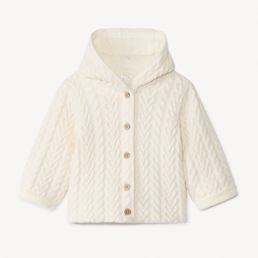 Veste à capuche en tricot doublé velours pour bébé 