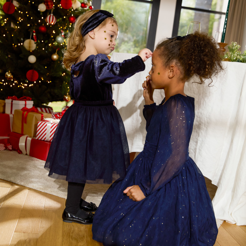 Robe de fête manches longues en crêpe pailletée pour fille 