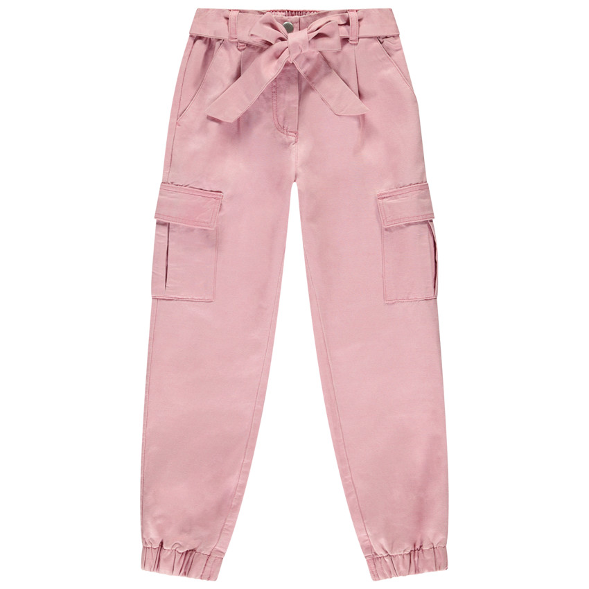 Cargojoggingbroek in twill met riem voor meisjes 