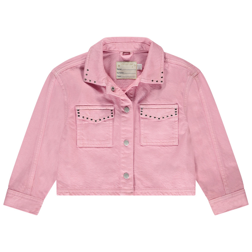 Jas van effen denim met hemdkraag en fantasie-nieten voor meisjes 