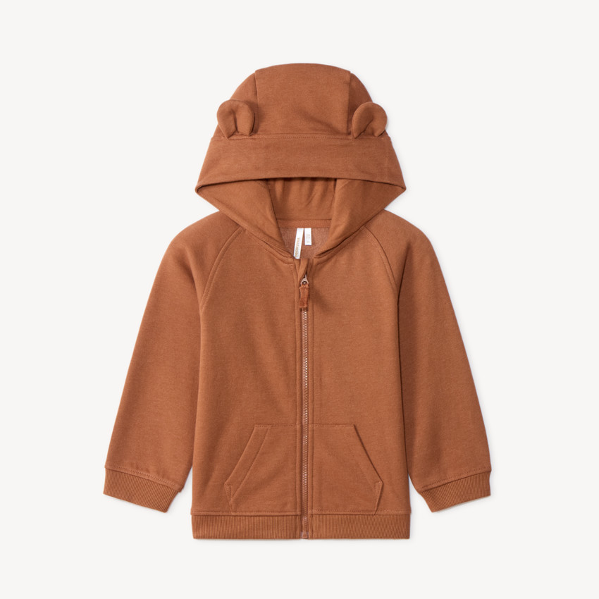 Unicolor hoody gilet met berenoren voor babyjongen 