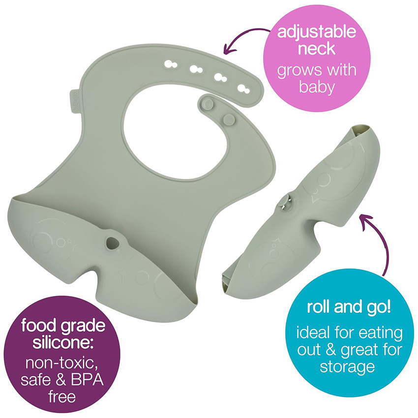 Bavoir silicone de voyage Roll Up Vert Sauge 4m+ 