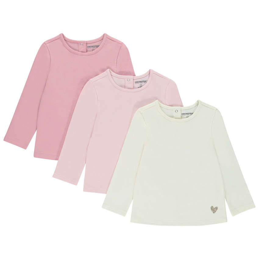 Set van 3 t-shirts met lange mouwen en hart foil print voor meisjes 