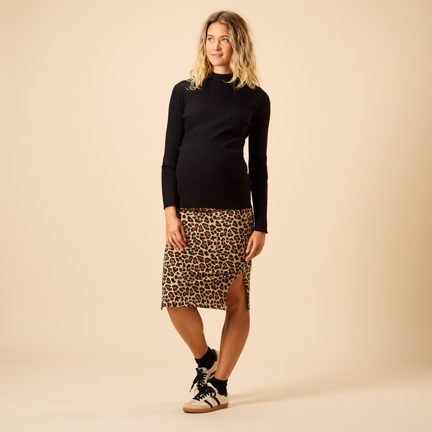 Lange rok met luipaardprint en split voor dames 