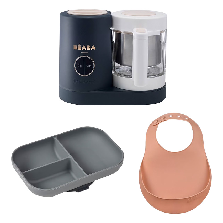 Coffret Babycook Neo Nightblue + bavoir en silicone + Assiette en silicone 