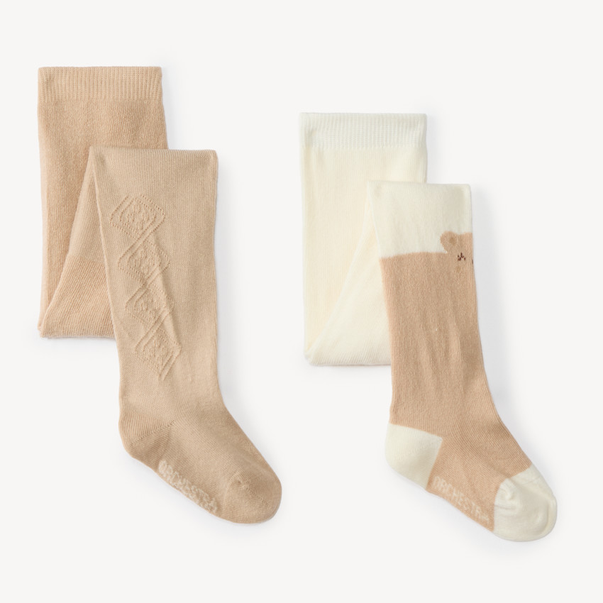 Lot 2 collants épais bébé fille avec motif ourson  