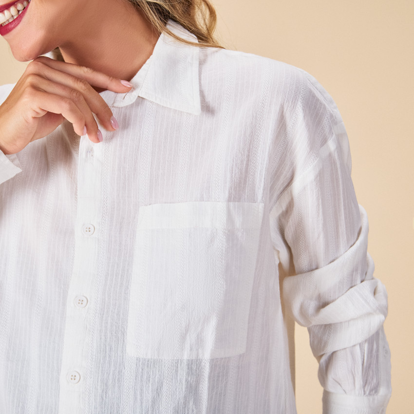 Chemise manches longues unie pour femme 