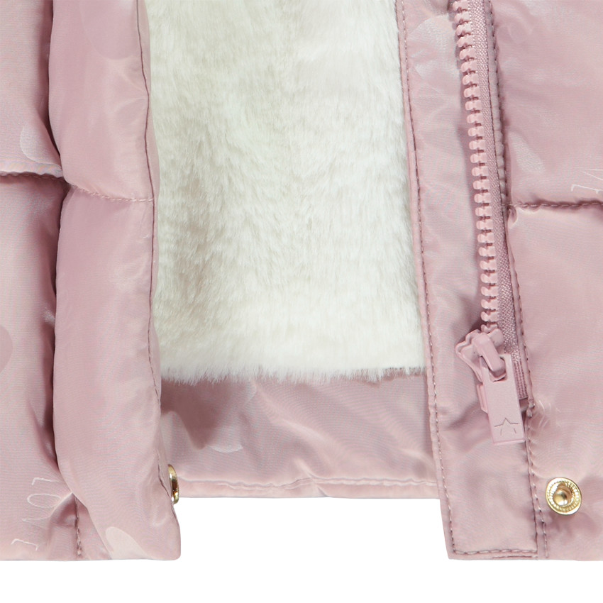 Lange donsjas met hartjesprint en faux fur voor meisjes 