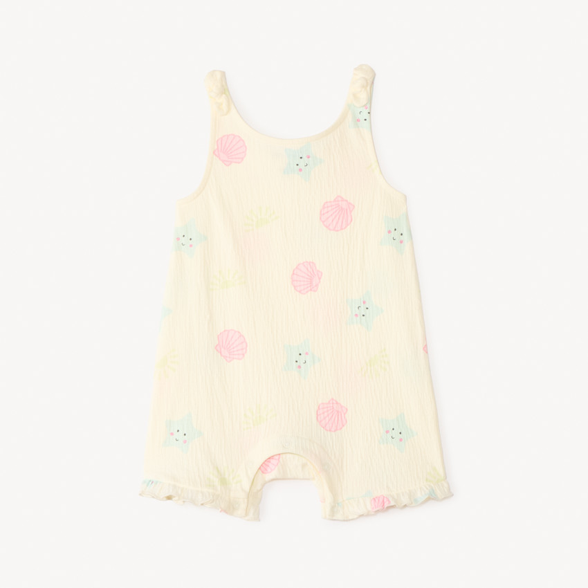 Korte strandoverall met print voor meisjesbaby 