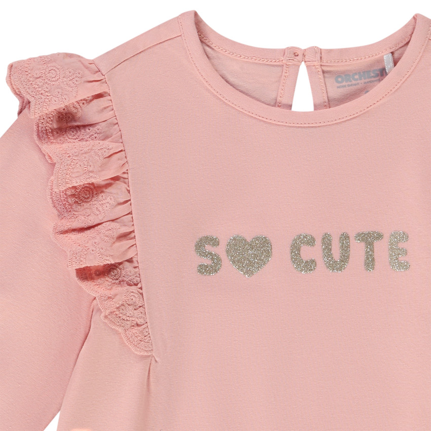 T-shirt manches longues volantées et brodées pour bébé fille 