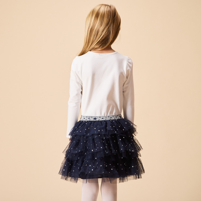 Robe de fête manches longues effet 2 en 1 bi-matière pour fille 