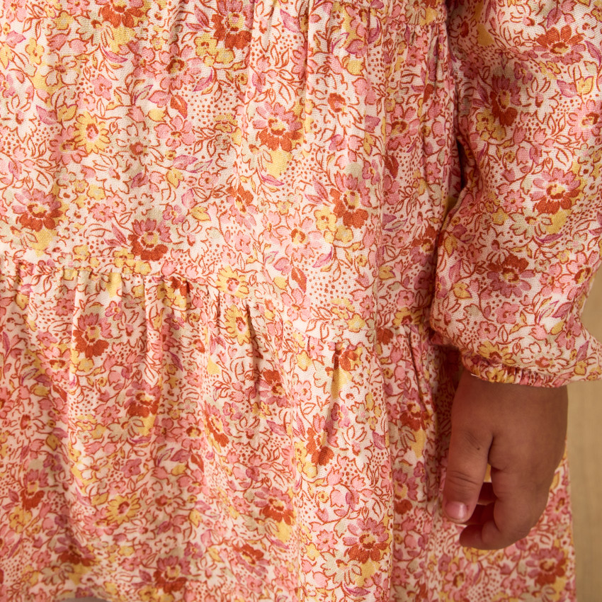Robe manches longues à volants imprimé fleurs pour bébé fille 