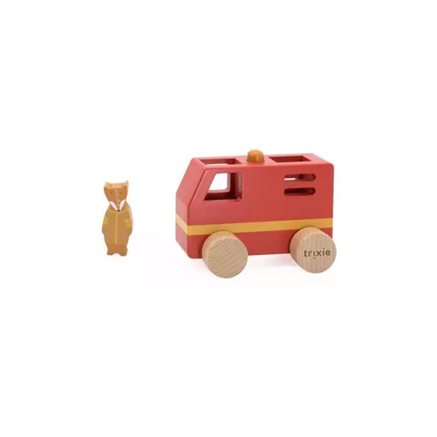 Petit camion de pompier en bois avec animaux  