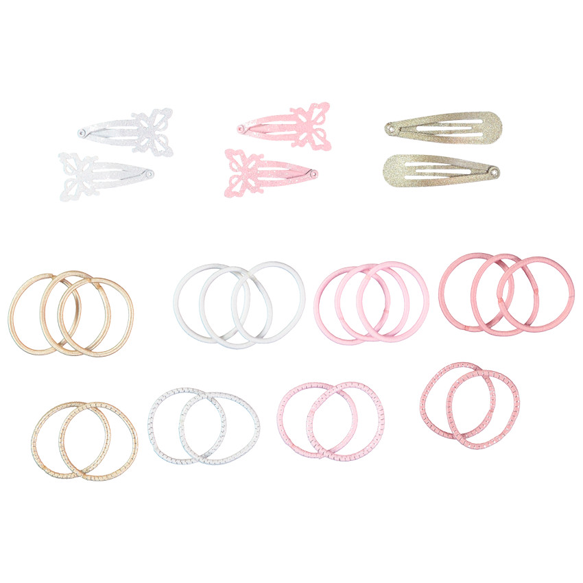 Lot de 6 barrettes + 20 élastiques fantaisie pour fille 