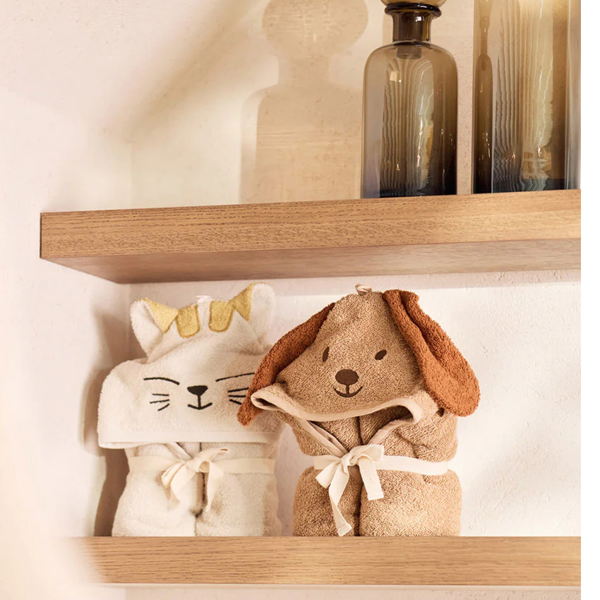 Cape de bain éponge - Diego le chien - Biscuit - 75 x 75 cm 