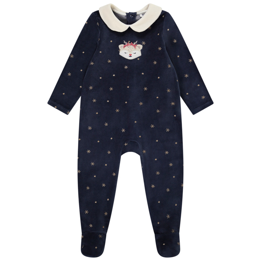 Dors-bien en velours imprimé flocons pour bébé fille avec ouvertures différentes selon l'âge 