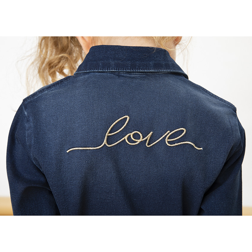 Combinaison pantalon en denim avec broderies pour fille 