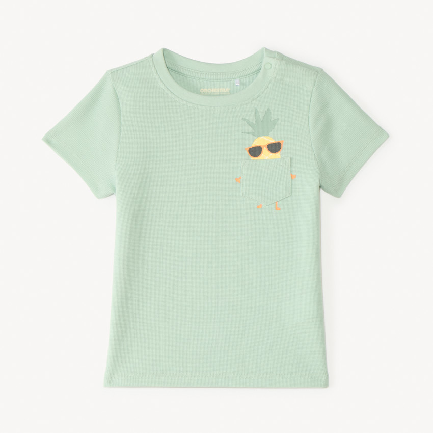 T-shirt manches courtes en maille fantaisie avec poche ludique pour bébé garçon 