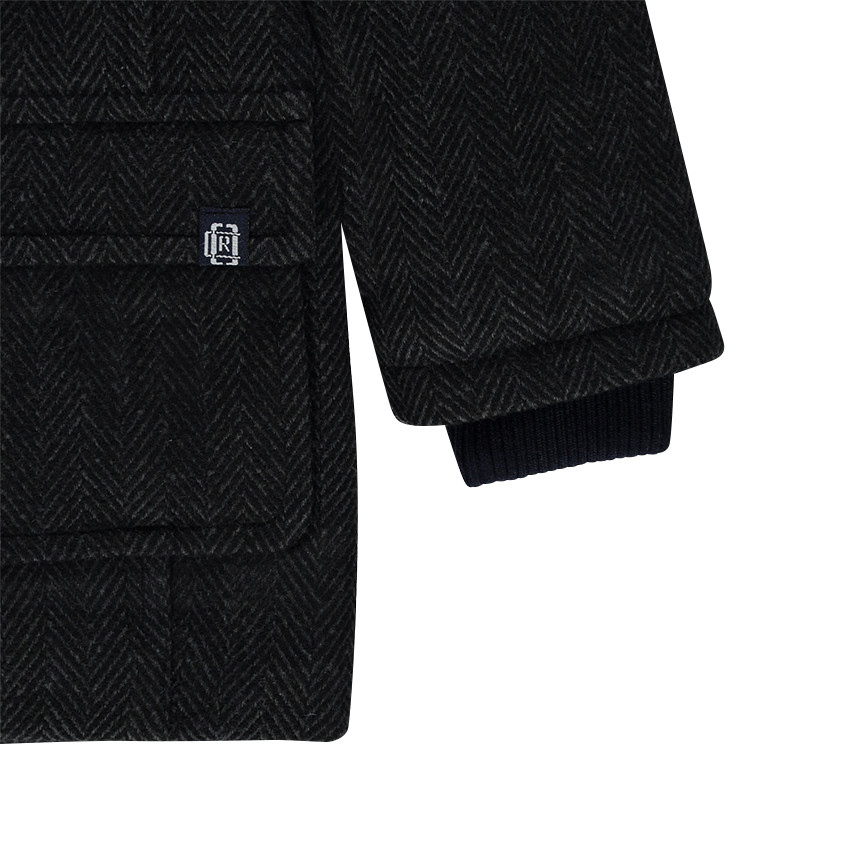 Duffelcoat met fleece en visgraatmotief en met kap van molton 