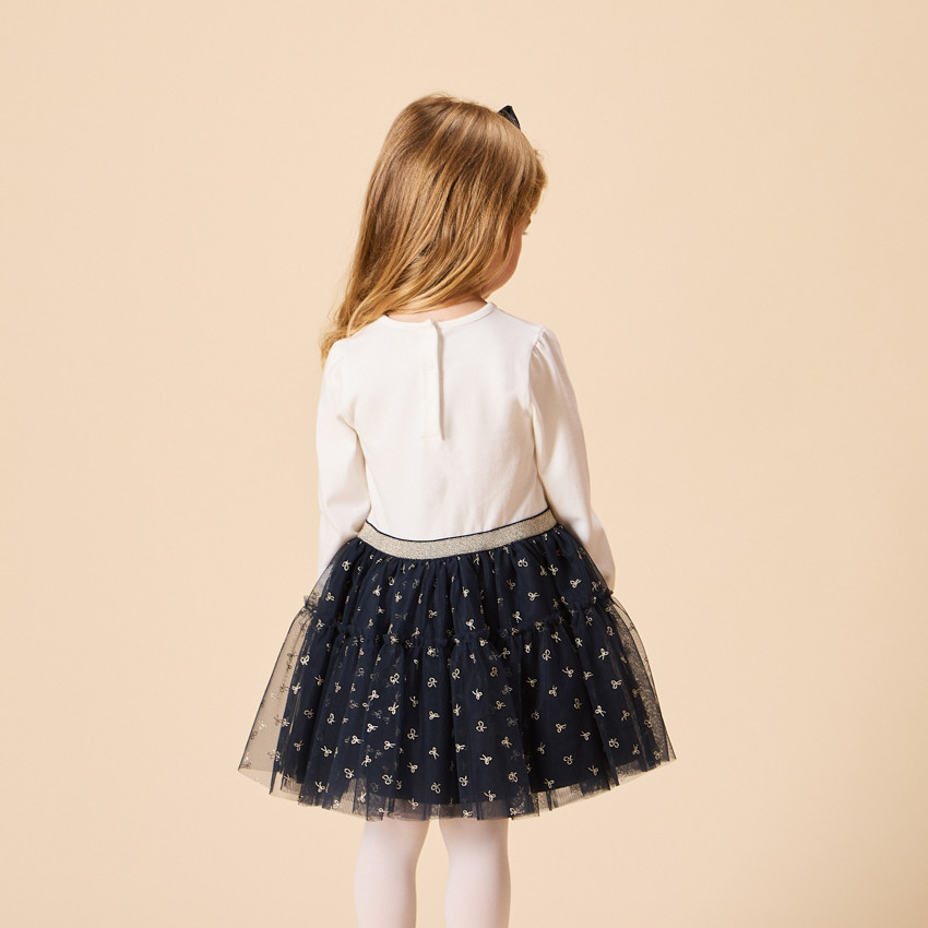 Robe de fête manches longues effet 2 en 1 bi-matière pour bébé fille 