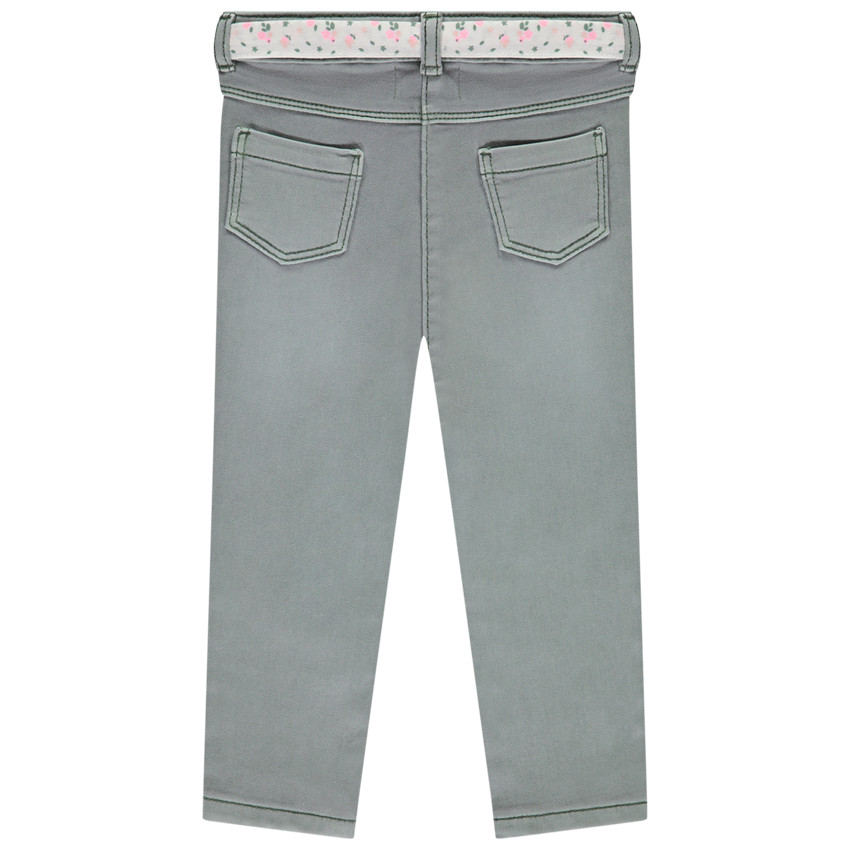 Jean droit avec ceinture fleurie à nouer pour bébé fille 