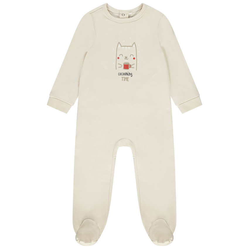 Pyjama print kat voor baby met verschillende openingen afhankelijk van de leeftijd 