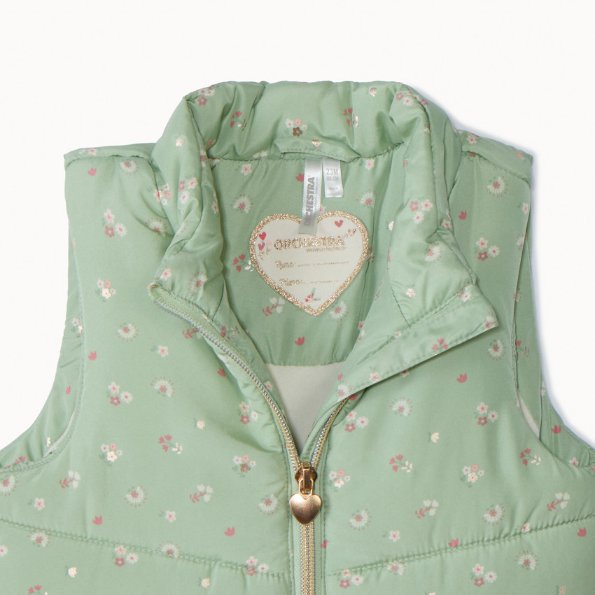 Mouwloze donsjas van canvas met bloemenprint voor babymeisje 