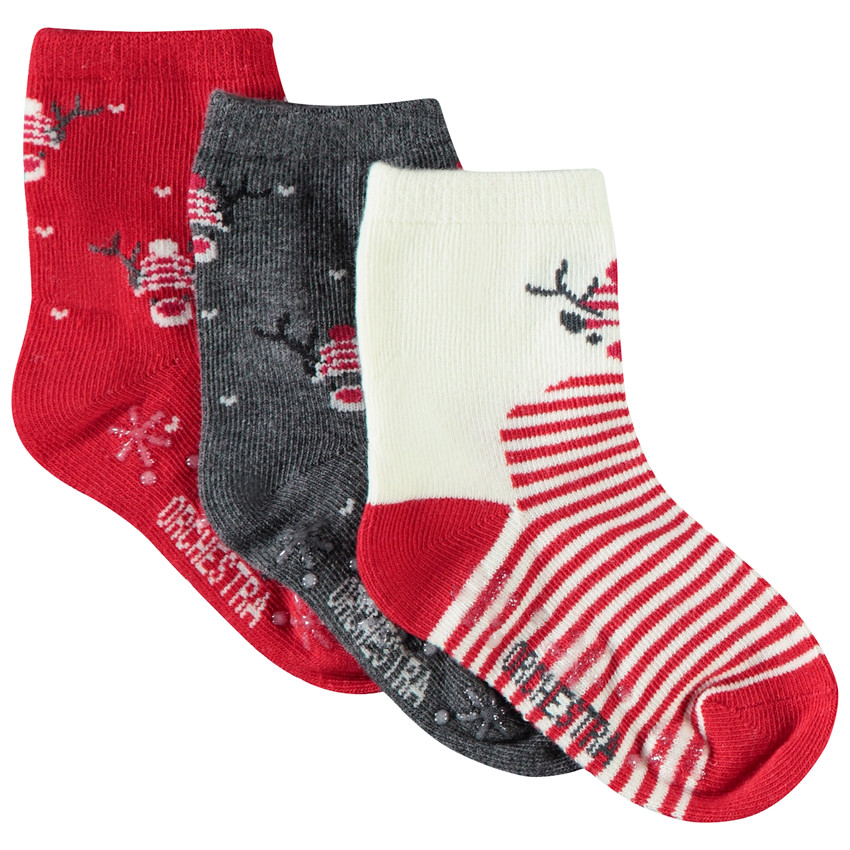 Lot de 3 paires de chaussettes antidérapantes fantaisie Noël pour bébé 