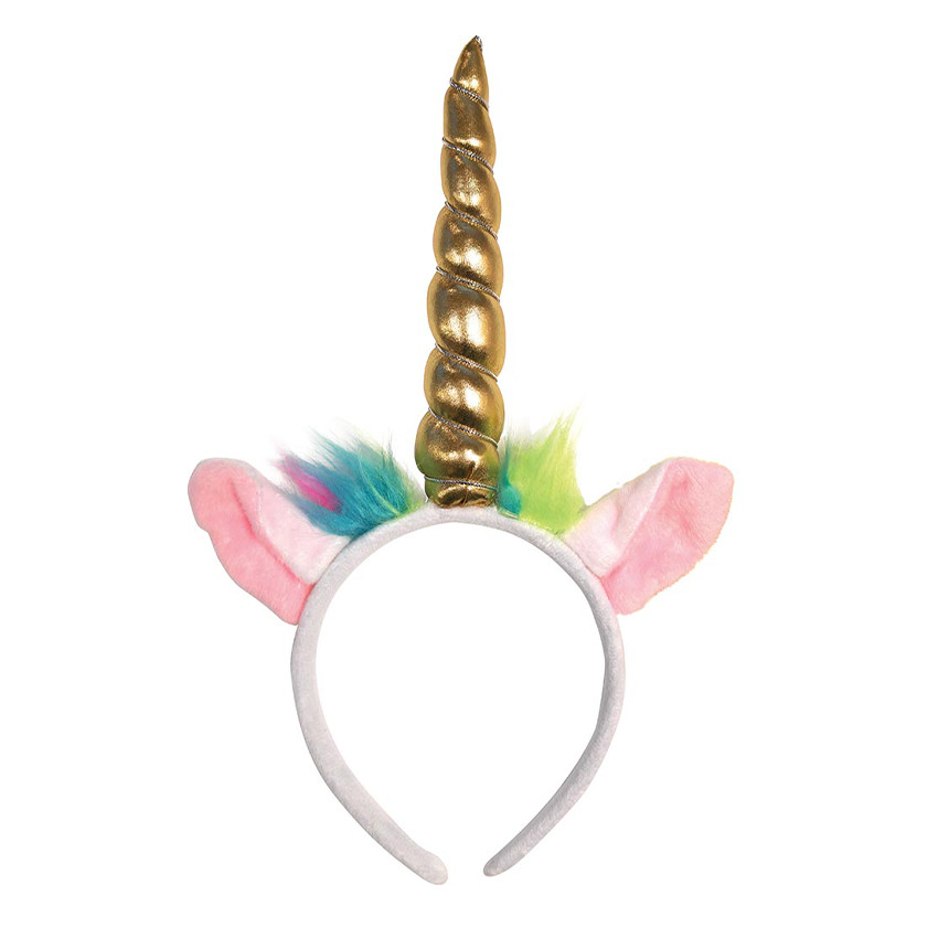 Serre-tête licorne à crinière fantaisie et corne dorée 