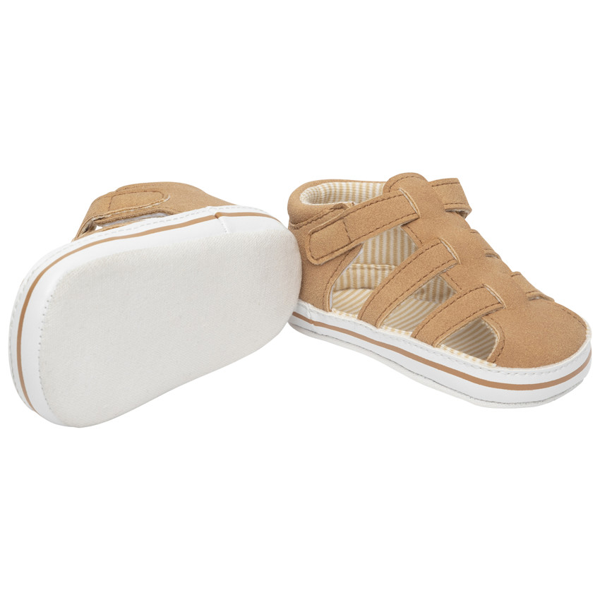 Sandales velcro marron avec doublure à rayures 