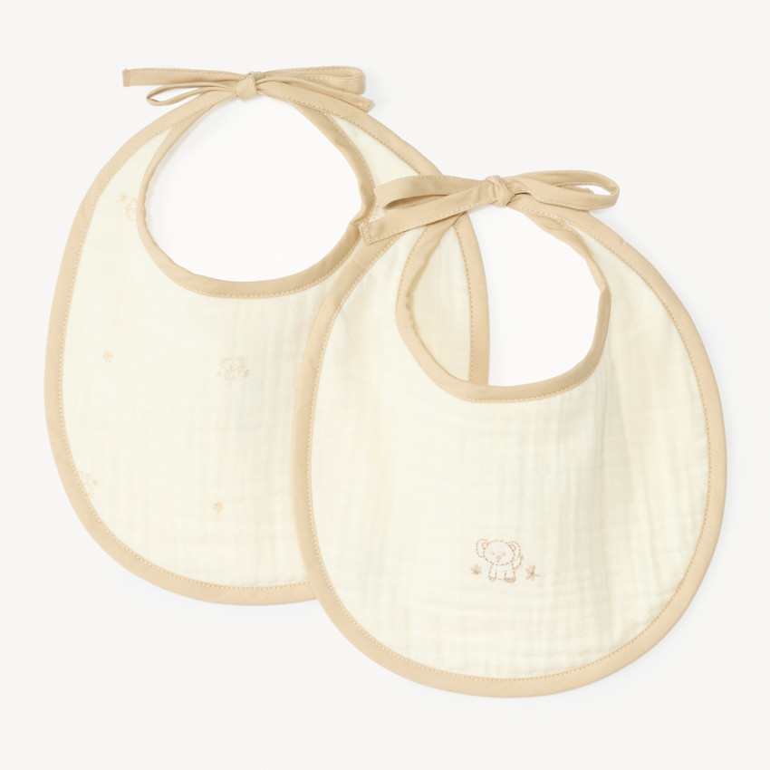 Lot de 2 bavoirs en gaze de coton BIO éléphant pour bébé 
