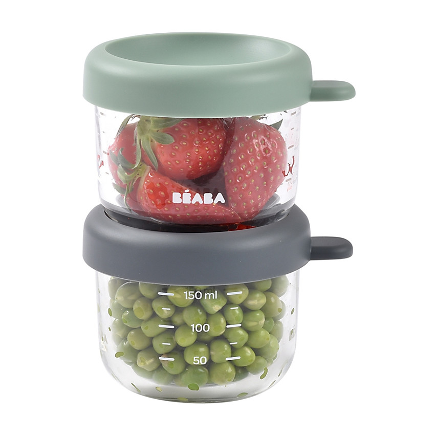 Set van 2 bewaarpotjes in glas 150ml Mineraal-Groen Salie 