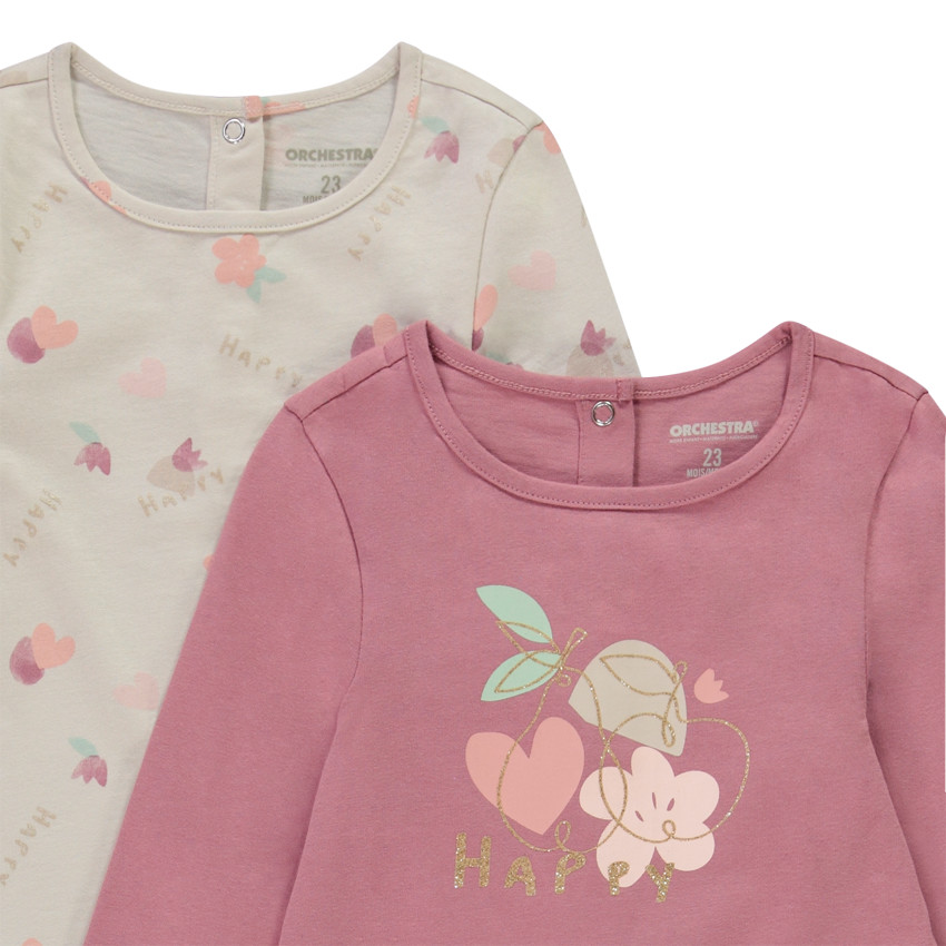 Lot de 4 t-shirts manches longues en jersey pour bébé fille 