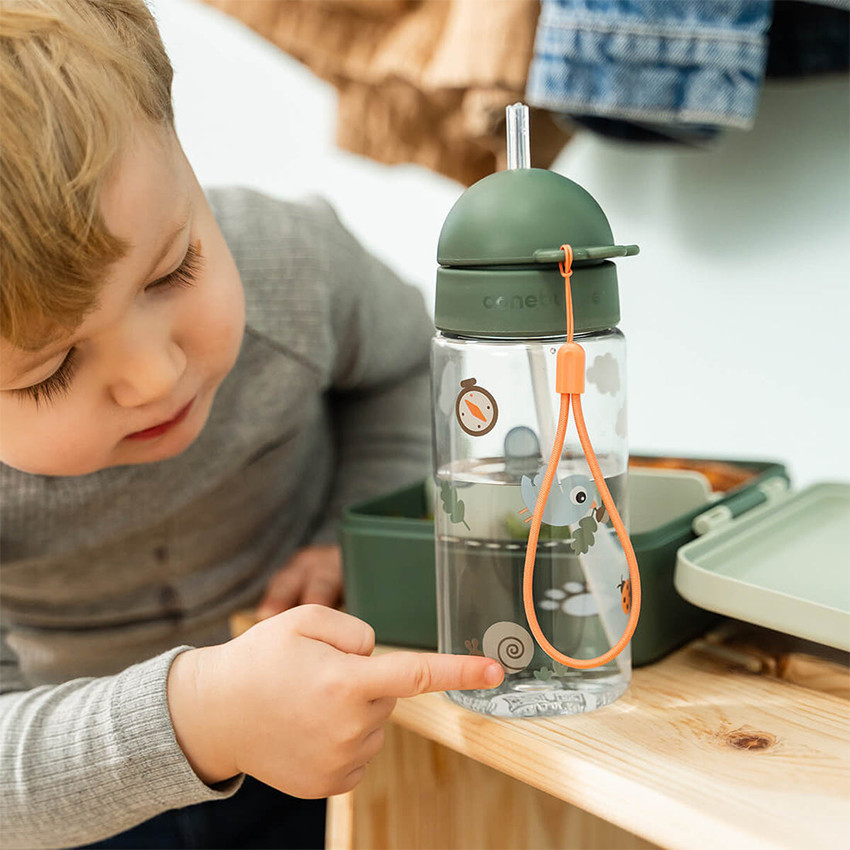 Drinkfles met rietje 350ml Trails Groen  