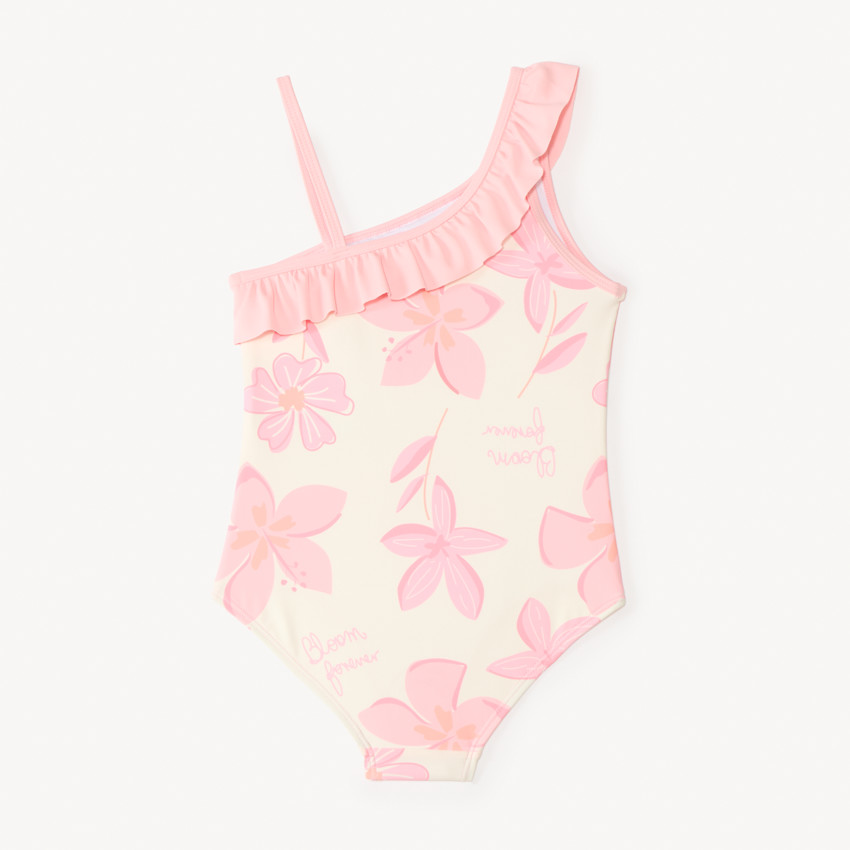 Maillot de bain 1 pièce bretelles asymétriques imprimé fleurs fille 