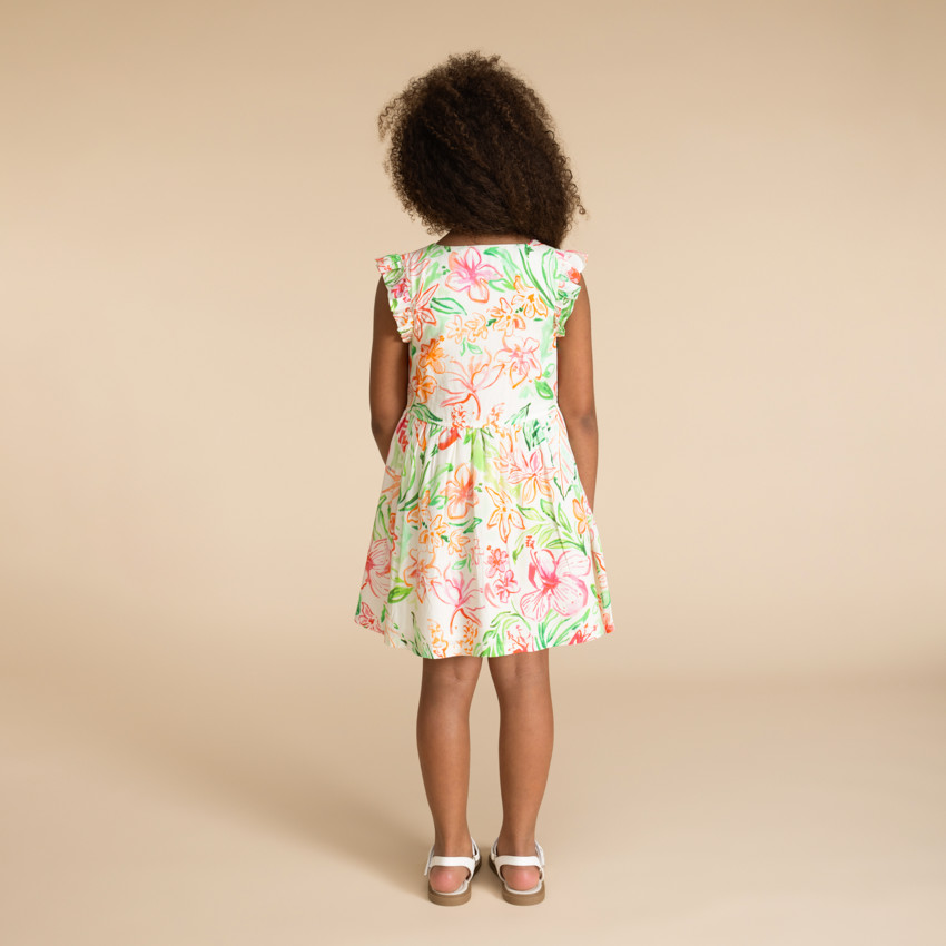 Robe manches courtes boutonnée imprimé floral pour fille 