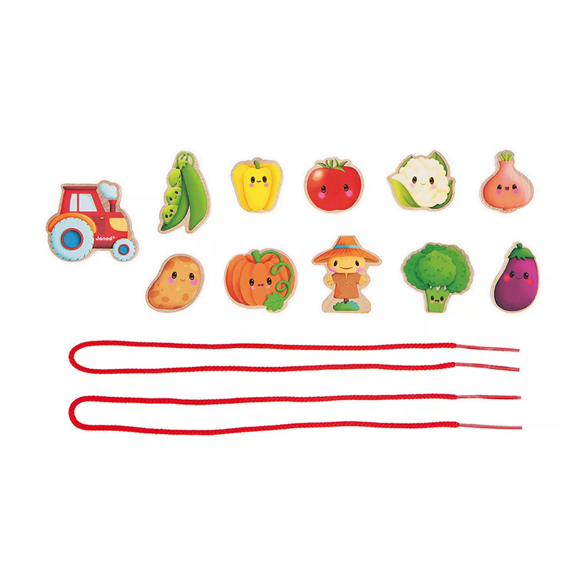 11 perles en bois à enfiler Potager 