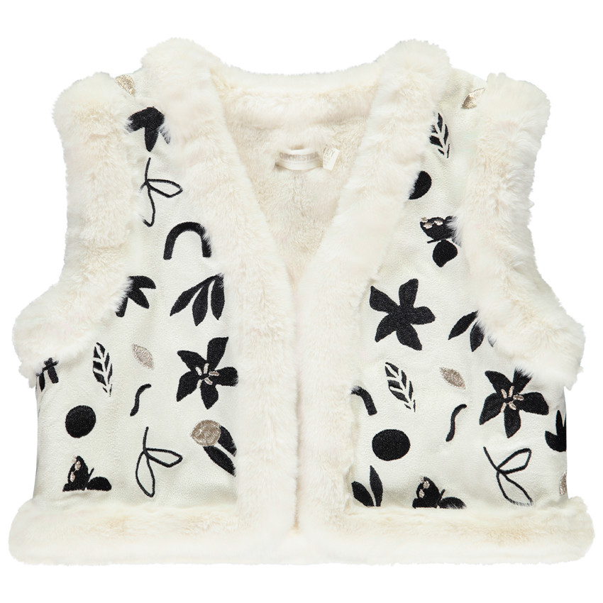 Gilet velours sans manches fausse fourrure motifs arty pour fille 