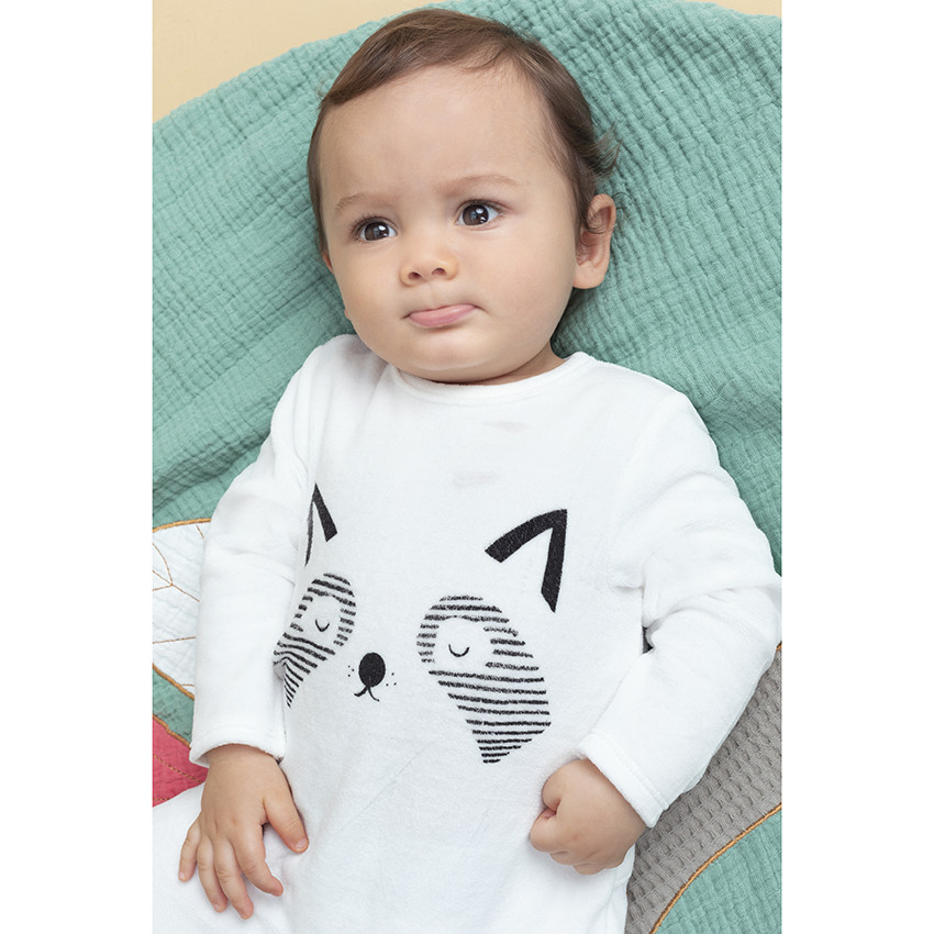 Dors-bien en velours blanc motif animal 