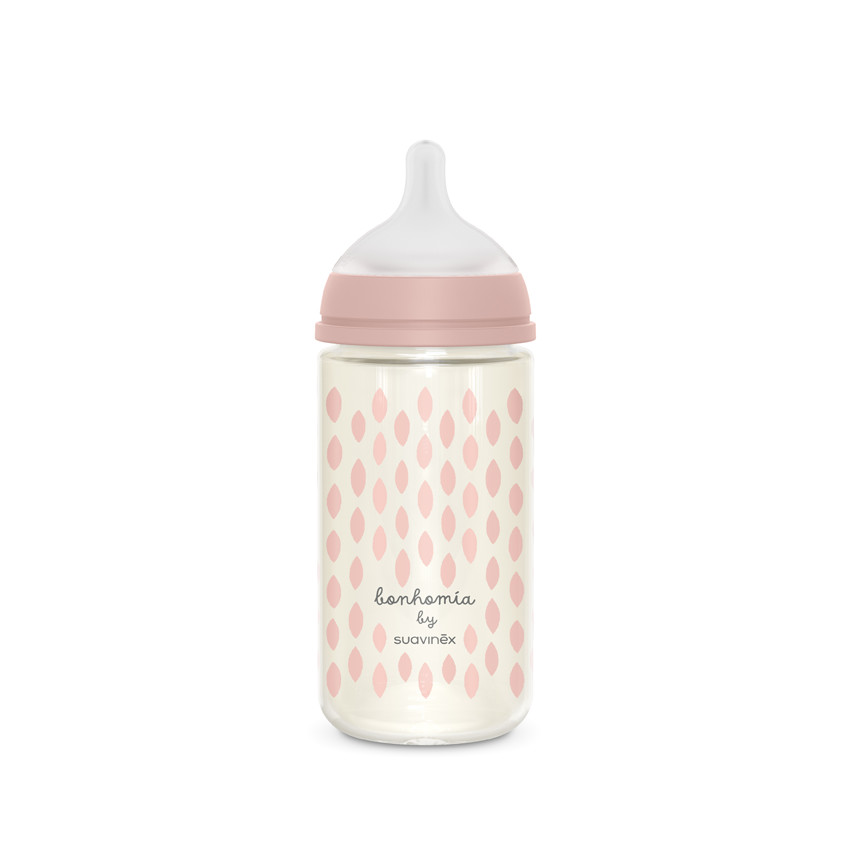Biberon en verre avec tétine SX Pro M - Bonhomia rose 240 ml 
