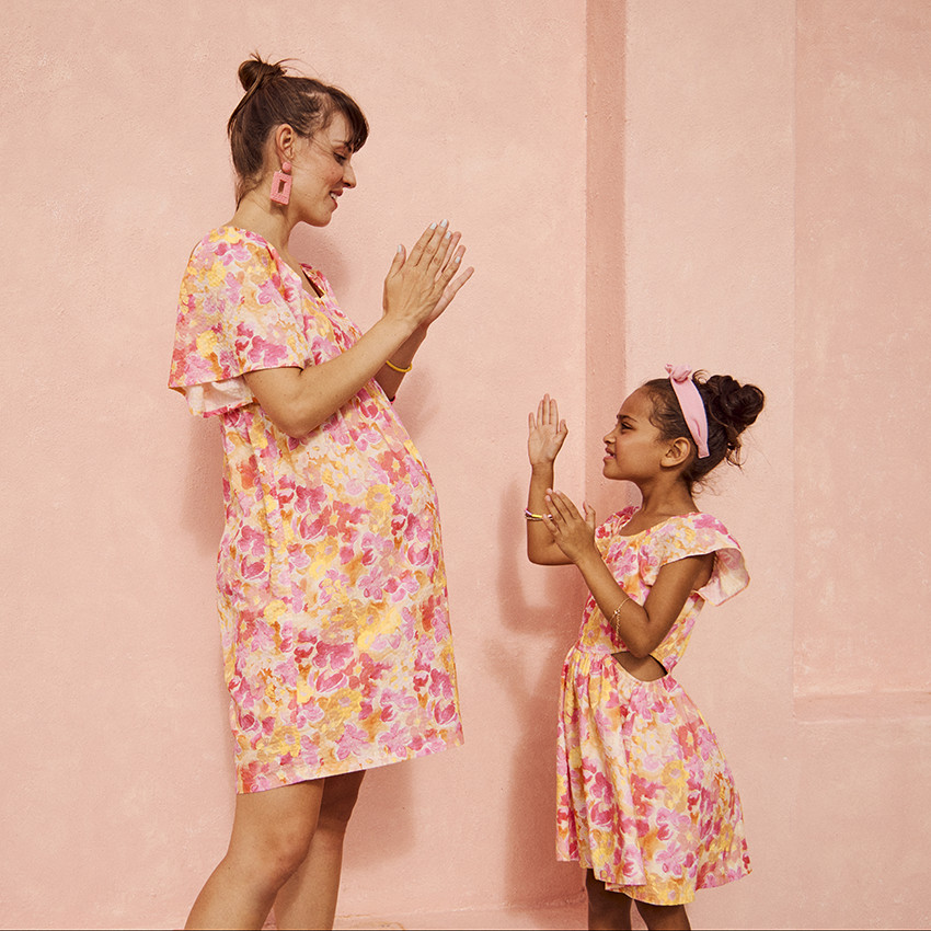 Korte mouwen jurk in seersucker met bloemenprint voor meisjes 