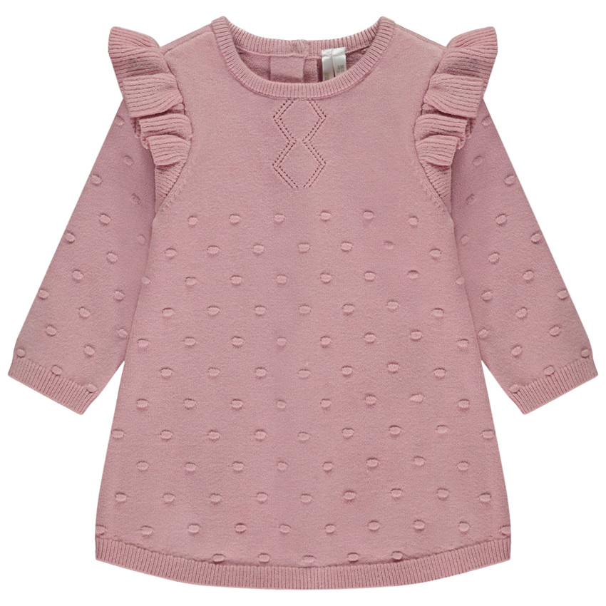 Lange mouwen gebreide jurk met plumetis voor baby meisje 
