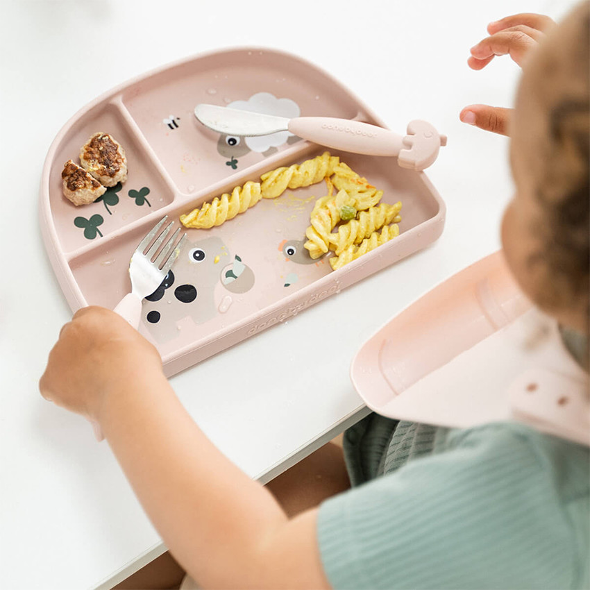 Bord met zuignap en vakjes Tiny Farm Roze 