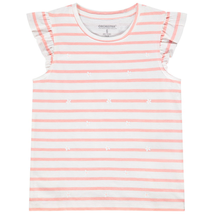 T-shirt met korte mouwen, gestreept en bedrukt voor meisjes 