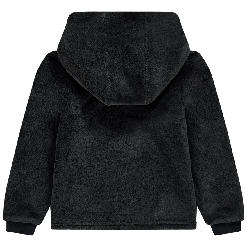 Sweat à capuche noir en sherpa à texte en sequins pour enfant fille 