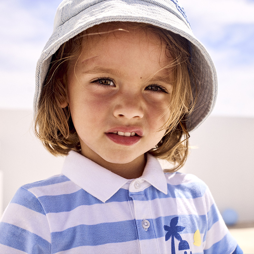 Poloshirt met korte mouwen, gestreept, arty print voor babyjongen 