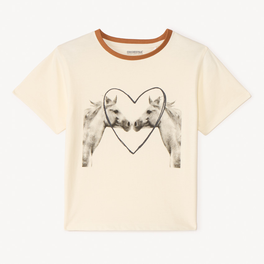T-shirt met korte mouwen met fotoprint van paarden voor meisjes 
